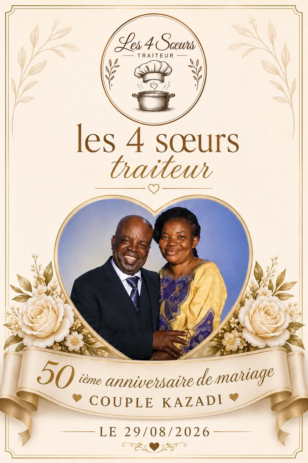 Affiche du 50ᵉ anniversaire de mariage du couple Kazadi, le 29 août 2026
